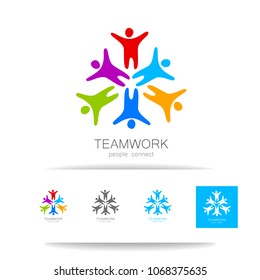 Logo de Teamwork. Social, asociación, diseño de comunicación. Icono de concepto de unión de equipos de negocios sobre fondo blanco. Ilustración vectorial. 