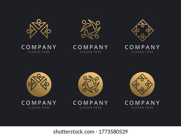 Teamwork logo template with golden style color for the company 