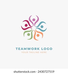 Teamwork logo template. Group of people meeting vector icon