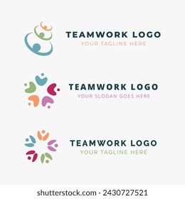 Teamwork logo template. Group of people meeting vector icon