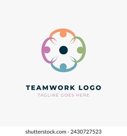 Teamwork logo template. Group of people meeting vector icon