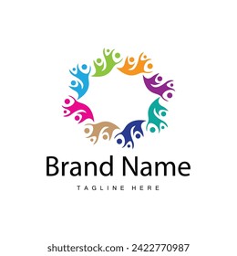 Teamwork logo vector template cooperation success care people simple symbol icon design