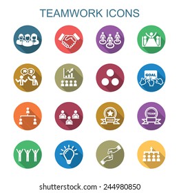 teamwork long shadow icons, flat vector symbols