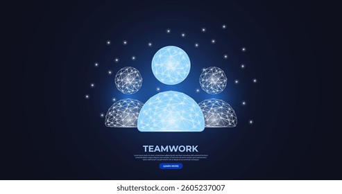 Teamwork low poly wireframe vector illustration. A business team with glowing wireframe style. good for website, banner, and landing page.