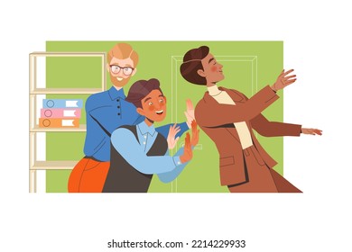 Teamwork with Man Employee Supporting Falling Colleague Engaged in Successful Collaboration Vector Illustration