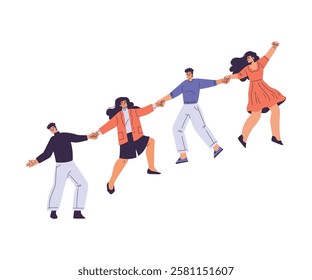 Teamwork with Man and Woman Achieve Goal Climb Up Vector Illustration