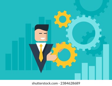 Unternehmenskonzept für Teamwork-Management - Abstrakter Geschäftsmann sammelt Getriebe-Box-Mechanismus - einzelne Vektorgrafik