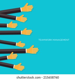 Teamwork management concept. Flat icons. Global communication and working experience. Business, briefing organization. Money making and analyzing.