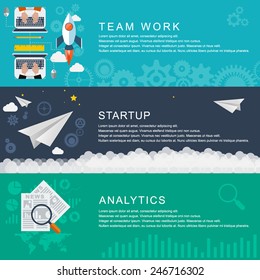 Teamwork Management digital marketing srart up planning and analytics design and development launch. Flat design style modern vector illustration concept for web and infographic. Banners for websites.