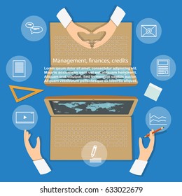 Teamwork, management, finances. Time to education, back to school,  power of knowledge, vector illustration