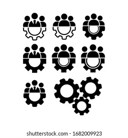 Teamwork management icon or business team or partnership icon set in black on an isolated white background. The staff of the organization or the head of the company. EPS 10 vector.