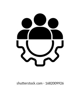 Teamwork management icon or business team or partnership icon in black on an isolated white background. The staff of the organization or the head of the company. EPS 10 vector.