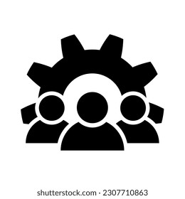 Teamwork management icon in flat. Business team symbol. Partnership sign. Organization workforce. Facility. Crowd management in black. Vector illustration for graphic design, Web, UI, mobile app.