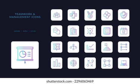 Teamwork and Management icons collection with blue duotone style. team, partnership, manager, organization, discussion, communication, corporate. Vector illustration