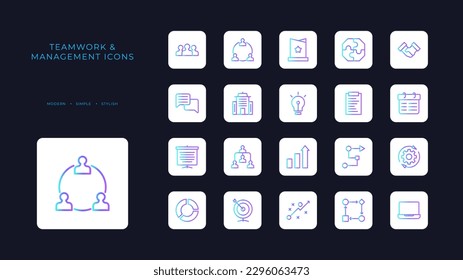 Teamwork and Management icons collection with blue duotone style. team, partnership, manager, organization, discussion, communication, corporate. Vector illustration