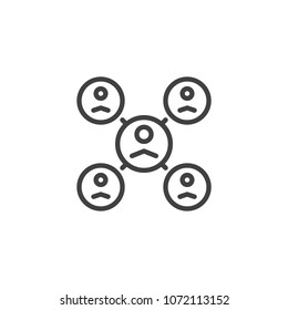 Teamwork management outline icon. linear style sign for mobile concept and web design. Business chat conversations line vector icon. Social connections symbol, logo illustration. Vector graphics