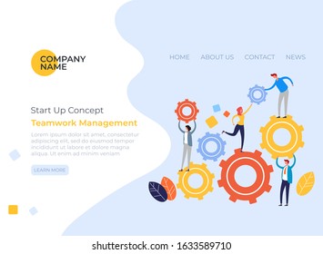 Teamwork management people office workers concept. Vector flat cartoon graphic design illustration