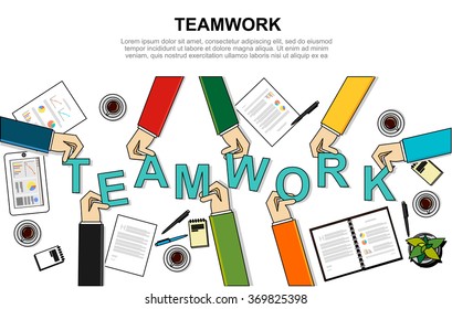 Teamwork, management team, business team concept illustration. Modern line style illustration.
