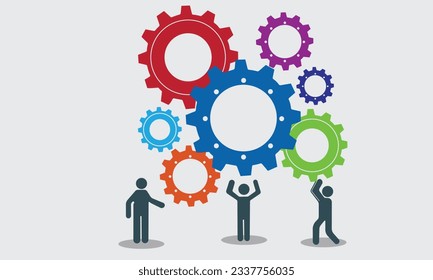 teamwork mechanism illustration concept Teamwork skills people working together, vector illustration