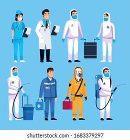 teamwork medical staff to deal the covid19 vector illustration design