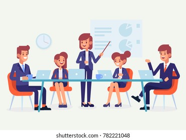 Teamwork. Meeting business people. Flat style,vector illustration.