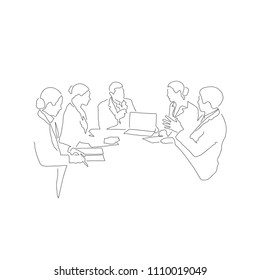 Teamwork meeting line drawing, vector illustration design. Business people collection.