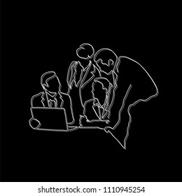 Teamwork meeting line drawing, vector illustration design. Business people collection.