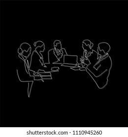 Teamwork meeting line drawing, vector illustration design. Business people collection.