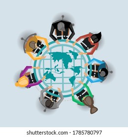 Encuentro de trabajo en equipo con la moderna ilustración de Idea y Vector de Concepto.