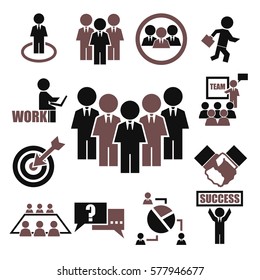 teamwork, meeting, seminar icon set