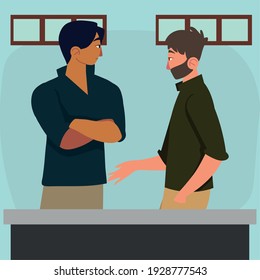 teamwork men discussing employee characters