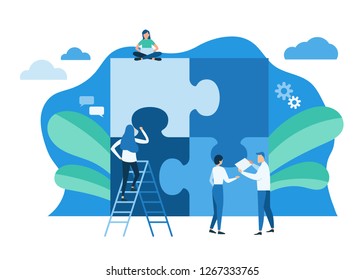 Teamwork metaphor. Business team. puzzle elements. Vector illustration flat design style. Symbol of cooperation, partnership