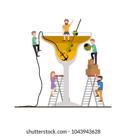 teamwork mini people doing cocktail