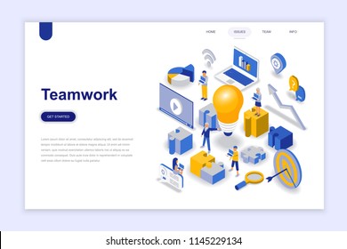 Teamwork modern flat design isometric concept. Leadership and people concept. Landing page template. Conceptual isometric vector illustration for web and graphic design.