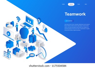 Teamwork modern flat design isometric concept. Leadership and people concept. Landing page template. Conceptual isometric vector illustration for web and graphic design.