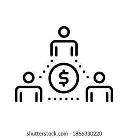 Teamwork with money. Line vector. Isolate on white background.