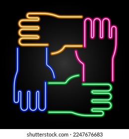 teamwork neon sign, modern glowing banner design, colorful modern design trends on black background. Vector illustration.