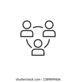 Teamwork network icon. Linear design symbol with thin line and monochrome outline minimal style. Editable stroke.