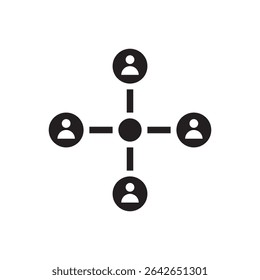  teamwork node diagram icon vector. Central node linking user icons in all directions, ideal for collaboration visuals.