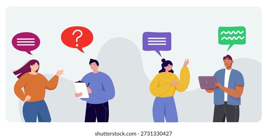 teamwork in office meeting, collaboration concept, vector illustration