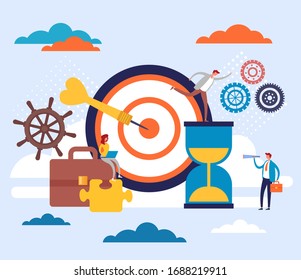 Concepto de negocio de los trabajadores de oficina de trabajo en equipo. Dibujo gráfico plano vectorial