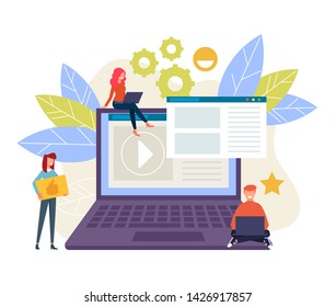 Teamwork office workers character people working together on web site page. Vector flat cartoon graphic design isolated illustration