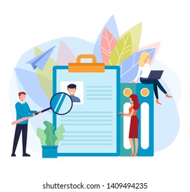 Teamwork office workers characters searching candidate. Recruitment human resources head hunting concept. Vector flat graphic design cartoon illustration