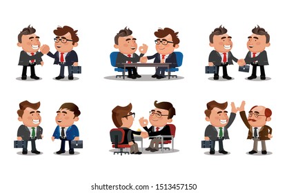 Teamwork. Office workers shaking hands after signing contract agreement