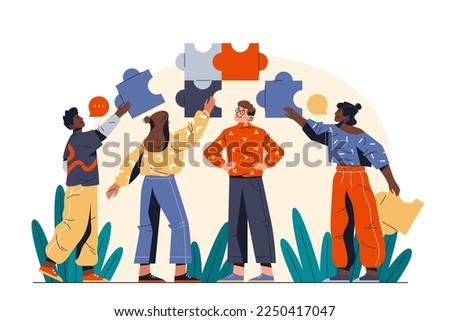 Teamwork on common goal, collaboration or cooperation, vector