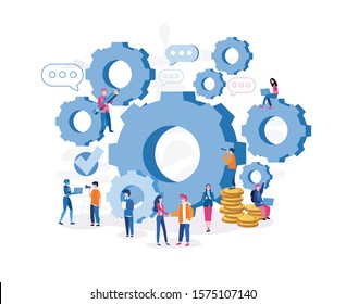 Teamwork on performance business concept, brainstorming, Team metaphor. Vector illustration flat design. Successful people work together. Symbol of teamwork, partnership, big company, cooperation, - Shutterstock ID 1575107140