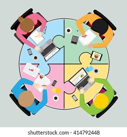 Teamwork on round table, Illustration Vector 10