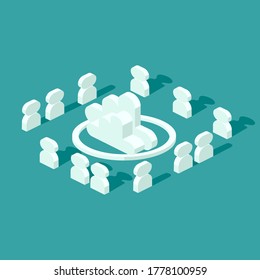 Teamwork online - isometric icon. Conceptual vector illustration.