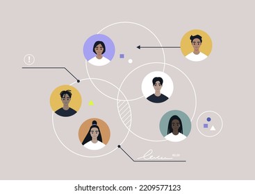 A teamwork organizational scheme, a diverse group of young professionals working together on a project - Shutterstock ID 2209577123