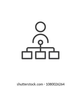 Teamwork Outline Icon. Linear Style Sign For Mobile Concept And Web Design. Flow Chart Simple Line Vector Icon. Organization Chart Symbol, Logo Illustration. Pixel Perfect Vector Graphics